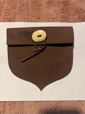 Hand Crafted Brown Leather Wristlet Wallet with Ivory Button